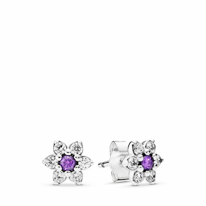 Pandora Forget Me Not Stud Earrings - Sterling Silver/Purple/Cubic Zirconia - Canada | WJ5783NS